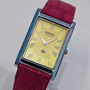 New Stock - SEIKO TANK SLIM Quartz Roman Yellow Dial Unisex Japanese Wristwatch